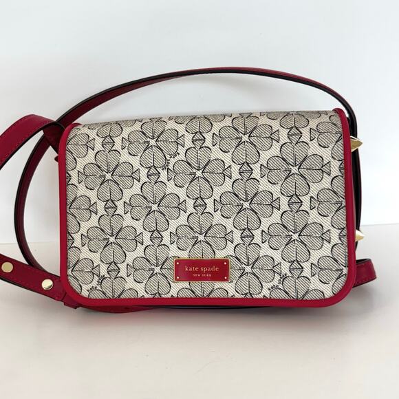 Kate Spade Liv Spade Flower Coated Canvas Small Flap Crossbody Bag Cherry Rouge - Picture 4 of 14